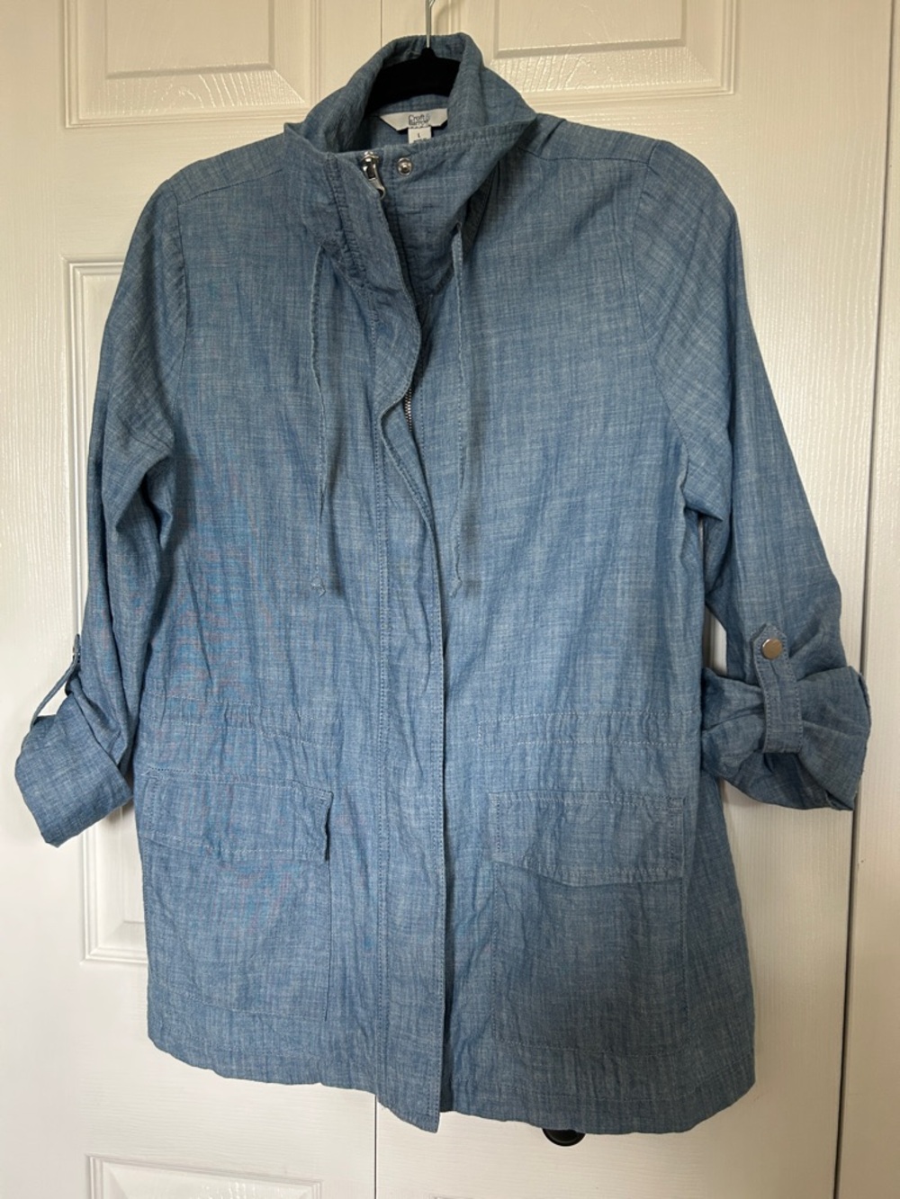 Chambray Utility Jacket with Roll-Tab Sleeves